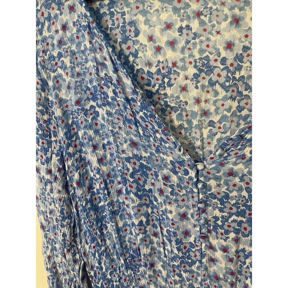 Poupette St Barth Blue Floral Ruffle Trim Mini Dress Small Festival Beachy Boho - Picture 6 of 8